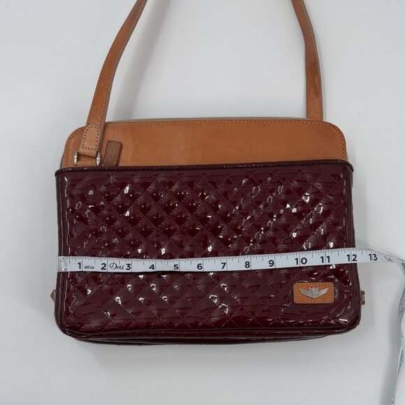 Consuela Wine Candy Crush Slim Quilted Patent Leather Shoulder Bag With Tan Acce - Picture 3 of 16